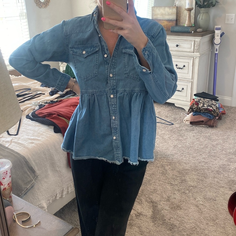 Pink Lily Peplum Denim Top